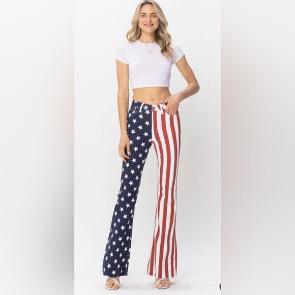 High Waist American Flag Print Flare - Picture 1 of 7